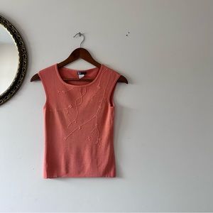 VINTAGE | Floral Ribbed Sleeveless Blouse By AK Collection